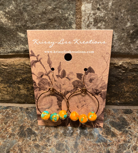 Blue/Orange Bead Hoop Earrings