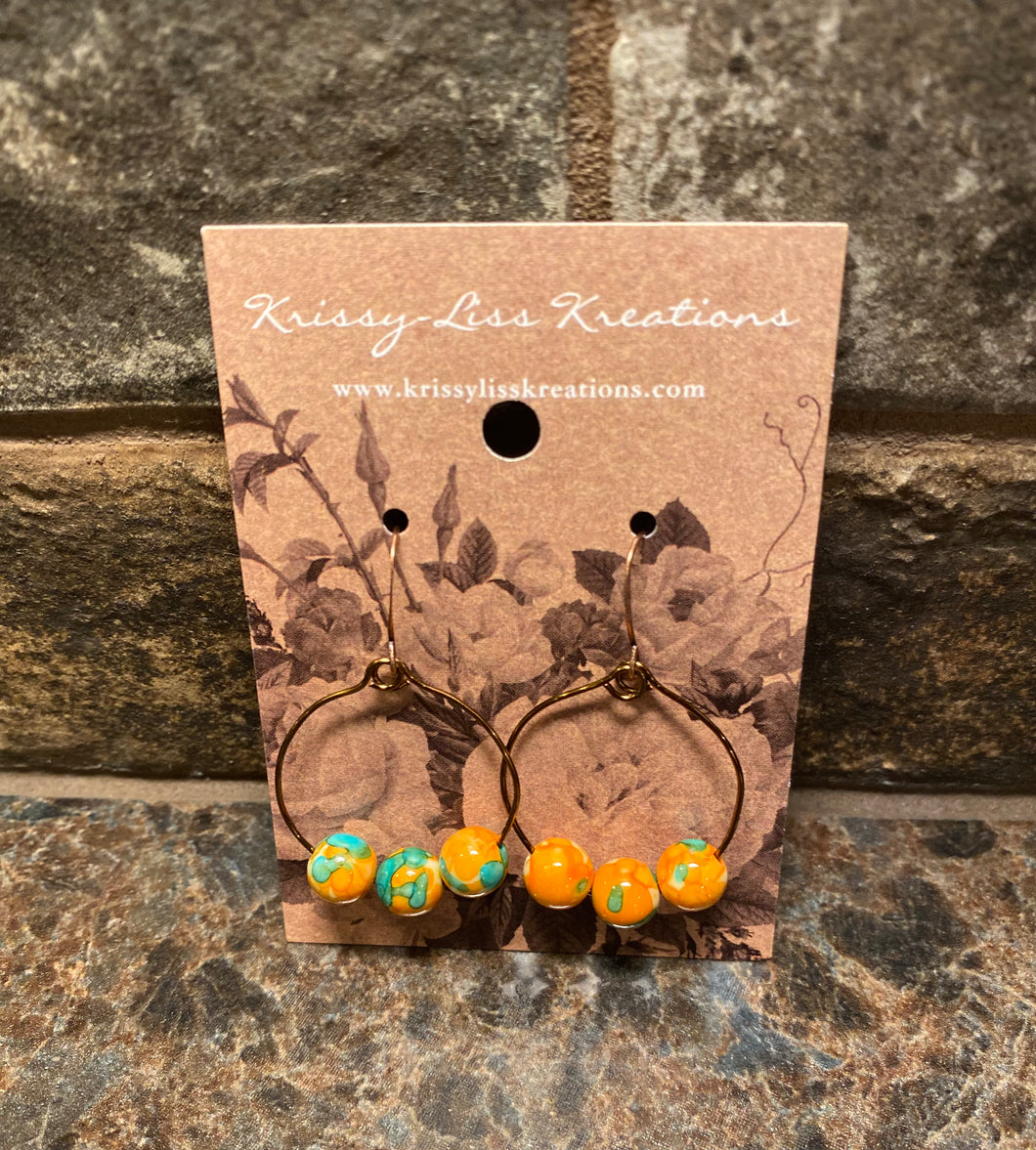 Blue/Orange Bead Hoop Earrings