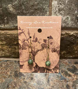 Green Single Bead Twisted Wire Earrings