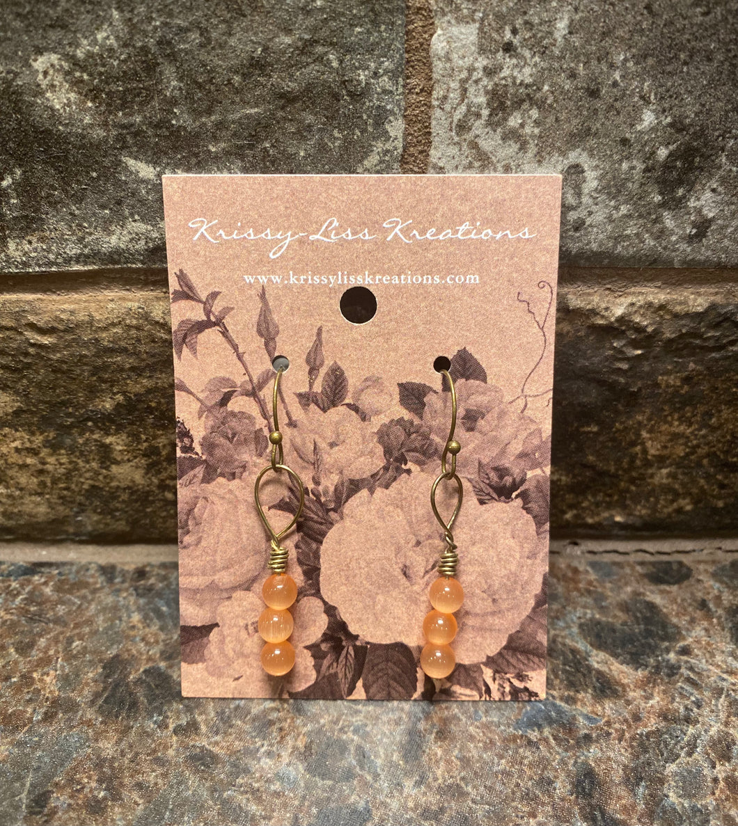 Light Orange Bead Twisted Wire Earrings
