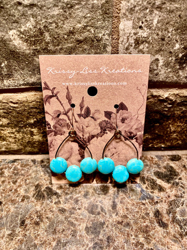 Blue Bead Hoop Earrings