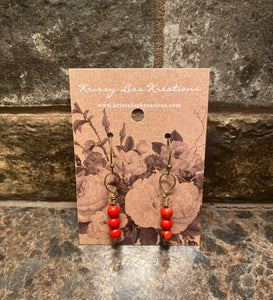 Red Bead Twisted Wire Earrings