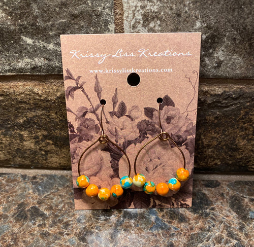 Orange/Blue Bead Hoop Earrings