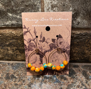 Orange/Blue Bead Hoop Earrings