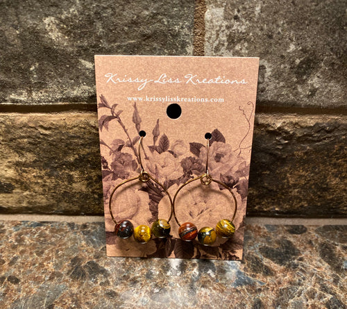 Brown Multi-Colored Bead Hoop Earrings
