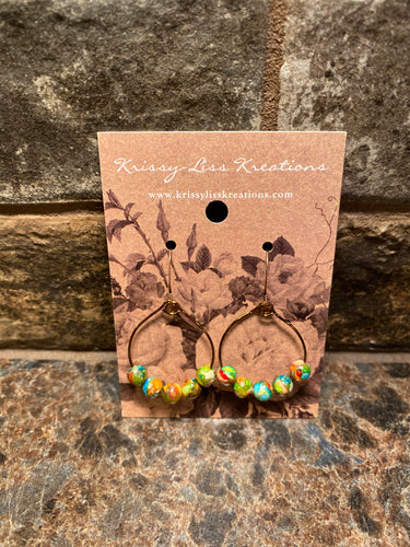 Multi-Colored Bead Hoop Earrings
