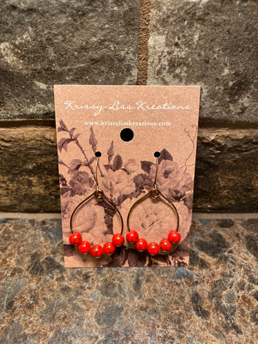 Red Bead Hoop Earrings