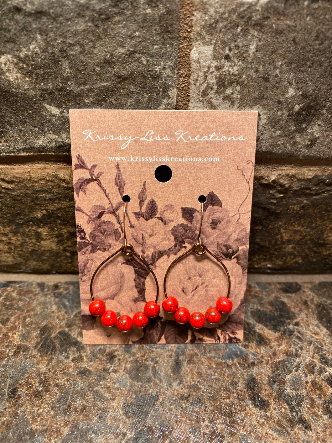 Red Bead Hoop Earrings
