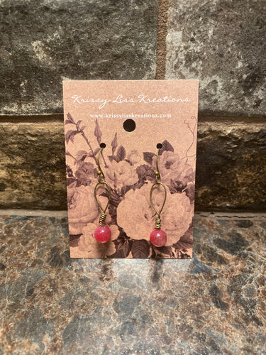 Dark Pink Single Bead Twisted Wire Earrings