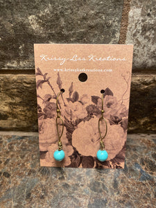 Single Blue Bead Twisted Wire Earrings