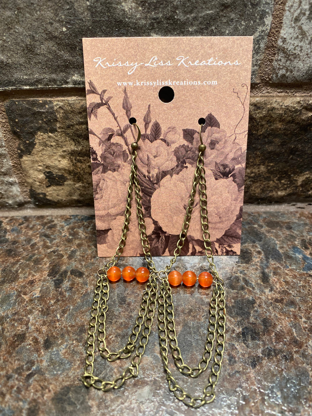 Orange Bead and Chains Earrings