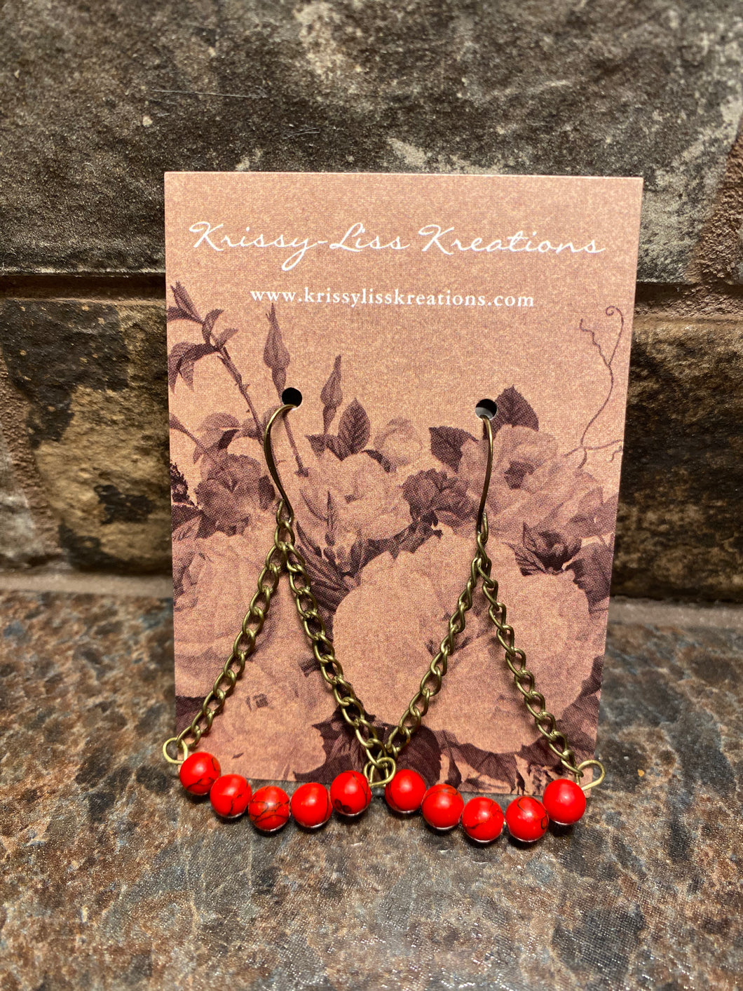 Red Bead and Chain Earrings