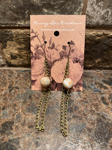 Cream/Rust Bead and Chain Earrings