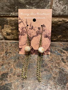 Cream/Rust Bead and Chain Earrings
