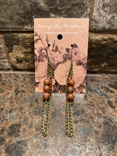 Brown Bead and Chain Earrings