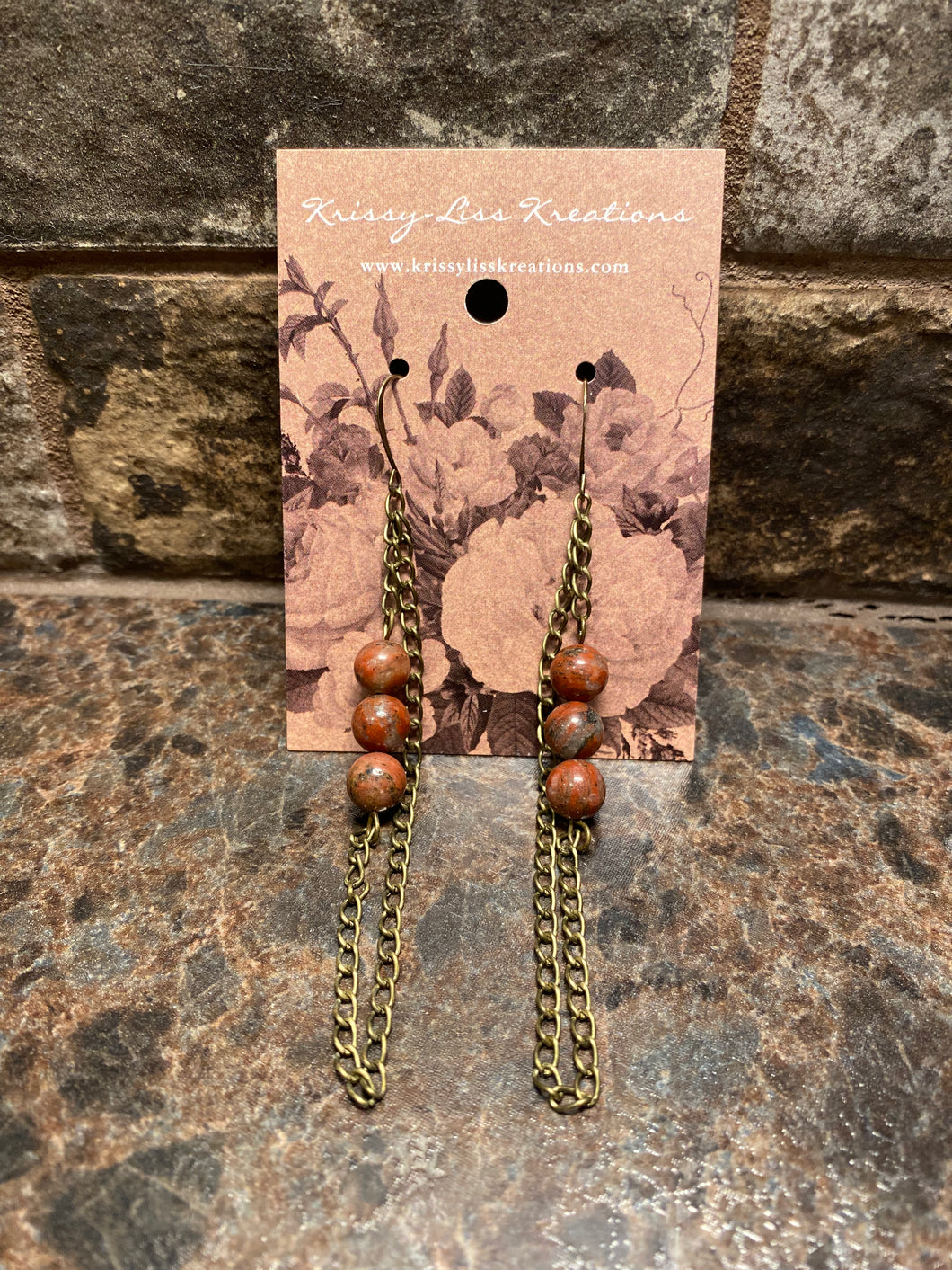 Brown Bead and Chain Earrings