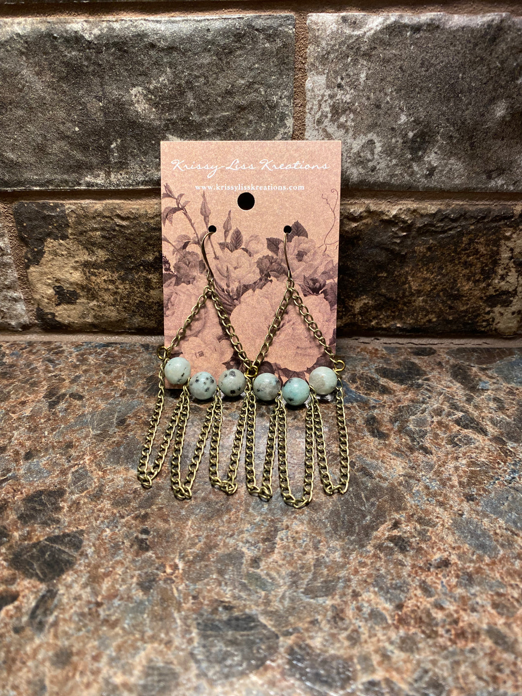 Speckled Bead and Chain Earrings