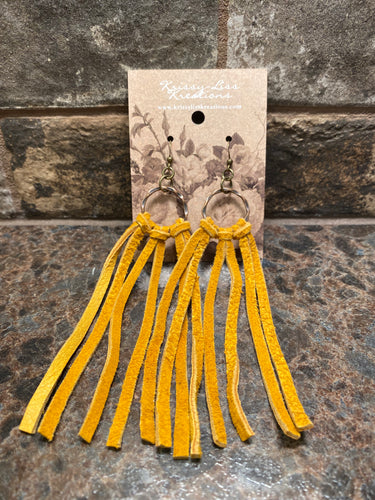 Rough Yellow Leather Circle Earrings