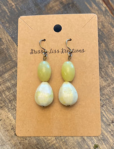 Two Bead Green & White Earrings