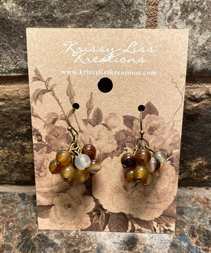 Brown/White Cluster Earrings