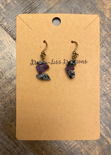 Purple and Black Rough Bead Earrings