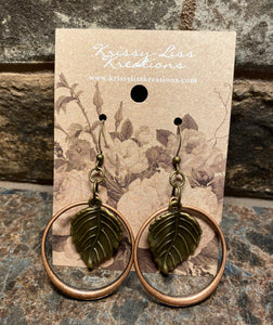 Copper Circle Leaf Earrings