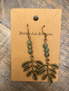 Blue and Black Bead Earrings with Leaves