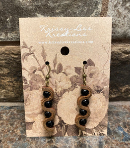 Brown Leather Swirl & Bead Earrings