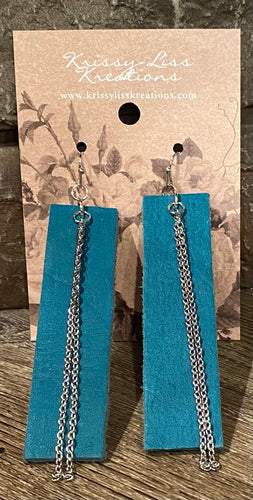 Blue Leather and Chains Earrings
