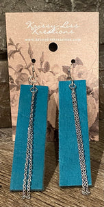 Blue Leather and Chains Earrings