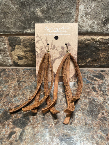 Brown Leather Fringe Earrings