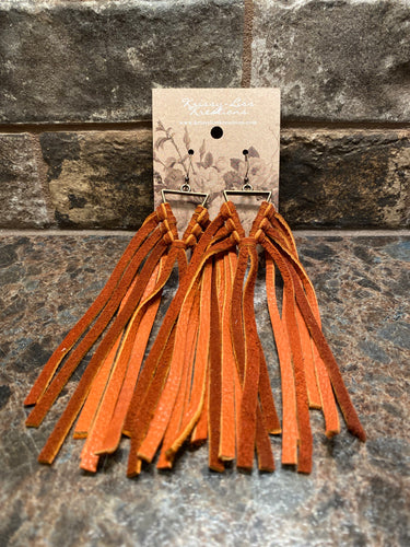 Rough Brown Leather Triangle Earrings
