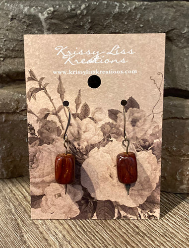 Single Brown Wood Bead Earrings