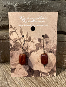 Single Brown Wood Bead Earrings