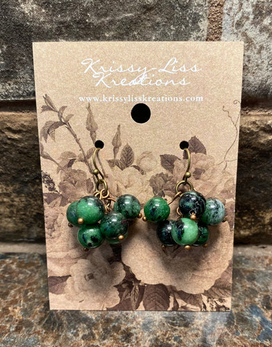 Multi Colored Green Cluster Bead Earrings