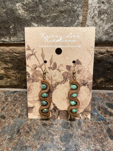 Brown Swirl Leather & Bead Earrings