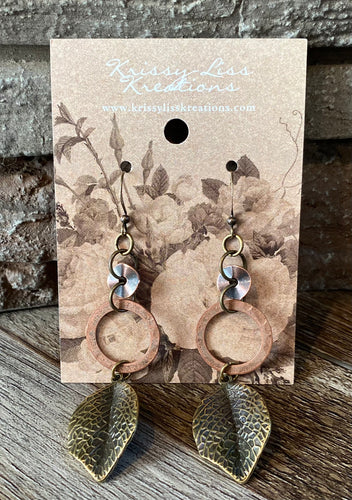 Antique Brass & Copper Leaf Earrings