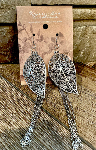 Silver Leaf and Chains Earrings
