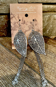 Silver Leaf and Chains Earrings